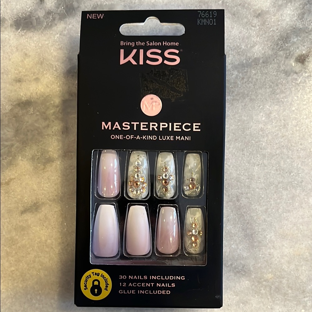 Kiss Pink Press-On Nail Set with Gem Glitter Accents
